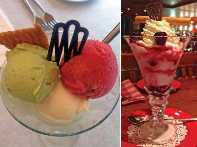(Left): Patriotic Gelato in the colours of the Italian flag by chef Bertossi. (Right): The Nafta sundae at Ristorante a Mano. Photos: Submitted 